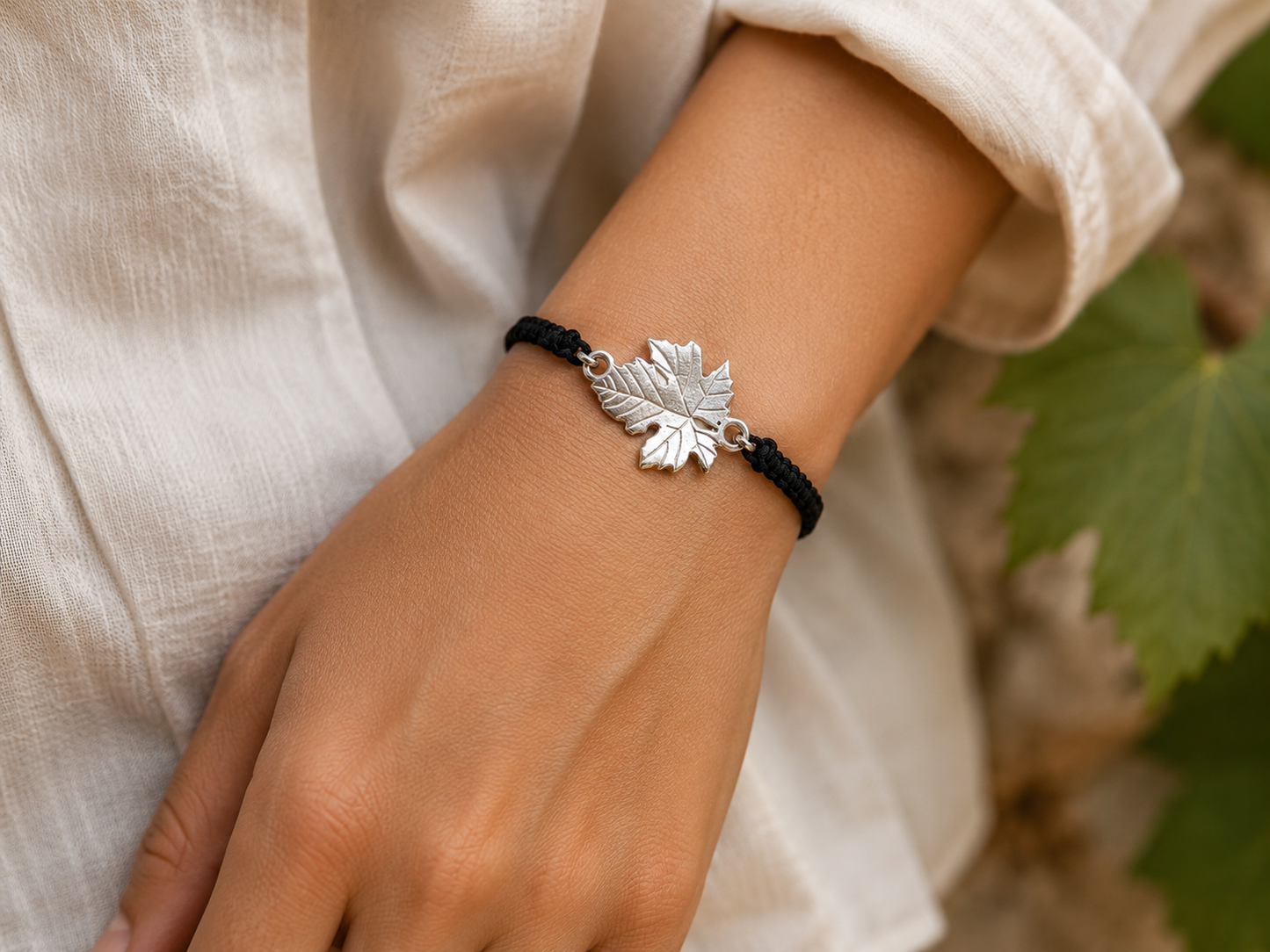 Bracciale Argento 925 o oro con Foglia di Vite | Gioielli Artigianali Vino